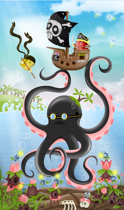 cute character Pirate Fish and The Octo